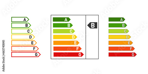 Energy efficiency rating. Energy saving class symbol. Electricity, epc, euro standart. Outline, flat and colored style icon for web design. Vector illustration.