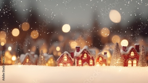 Christmas village with Snow in vintage style. Colored houses. Winter Village Landscape. Christmas Holidays. Christmas Card. Miniature