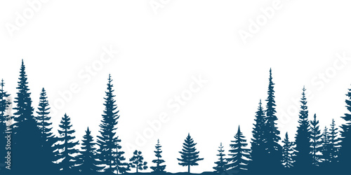 Coniferous forest, seamless border, isolated on white background