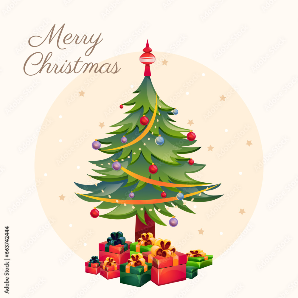Naklejka premium Merry Christmas. Vector illustrations for background, greeting card, party invitation card, website banner, social media banner, marketing material. New year illustration. Template for social media