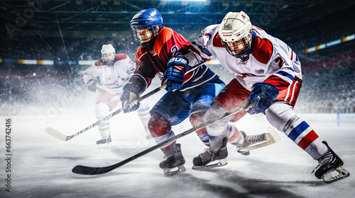 Ice hockey players on the grand ice arena