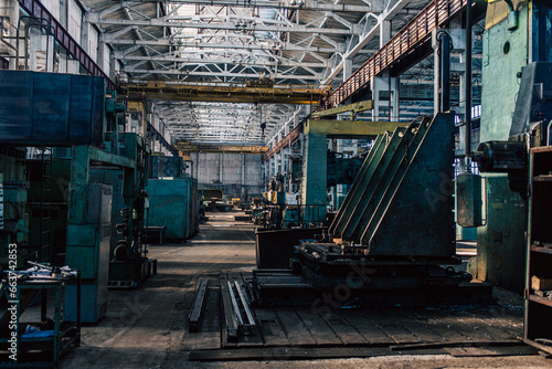 Old equipment, machines, tools in a rustic style in an abandoned mechanical factory