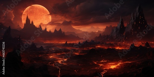 Alien planet with lava and magma.