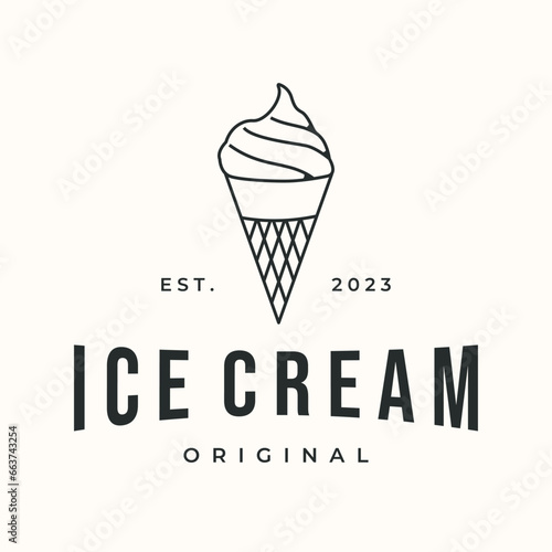 homemade ice cream cone line art logo vector minimalist illustration design, tasty ice cream symbol design