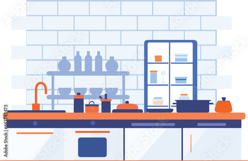 Hand Drawn Kitchen in minimalist style in flat style