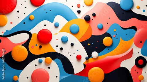 Colorful abstract image with circles and dots on white background.
