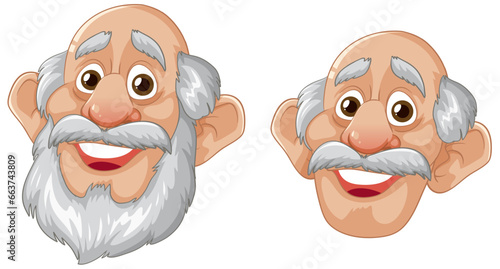 Smiling Bald-Headed Old Man with Mustache and Beard