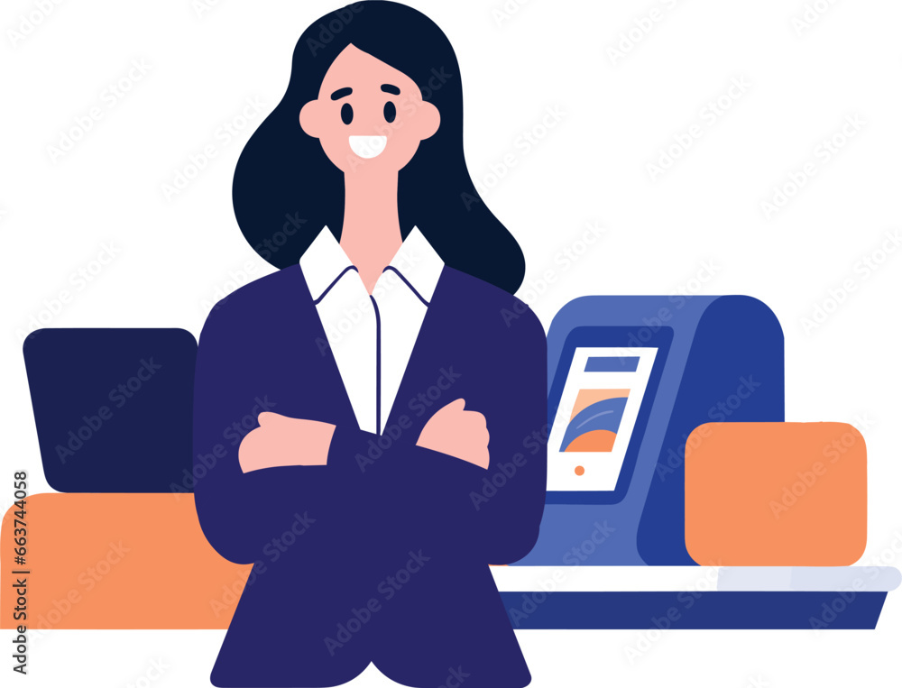 Hand Drawn Businessman or office worker character with laptop in flat style Hand Drawn Businessman or office worker character with laptop in flat style