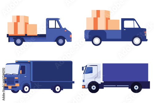 Hand Drawn Trucks for delivery worker in flat style