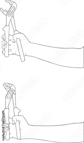 Illustration of hands holding water pump pliers isolated on white