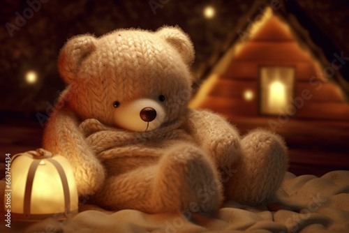 A cute teddy bear background illustration of a resting holiday. Generative AI