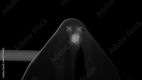A scary black and white ghost in a 3D animation photo