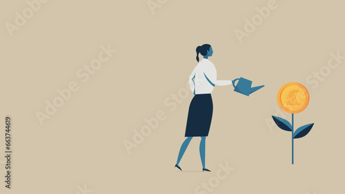 A woman watering pound flower.