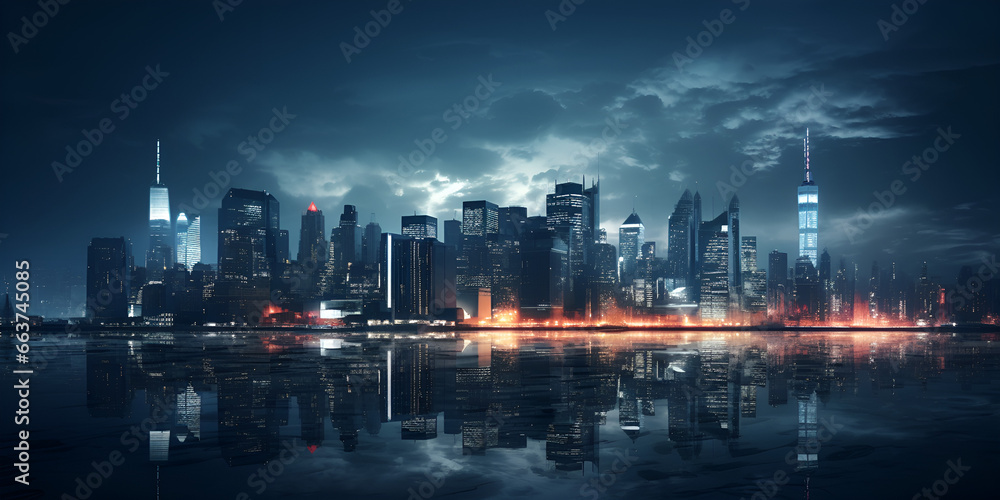 A cityscape with a night scene and the city skyline A cityscape with a night scene and the city skyline Nocturnal Cityscape Capturing Urban Nightlife Midnight Magic Illuminated City Horizon. 