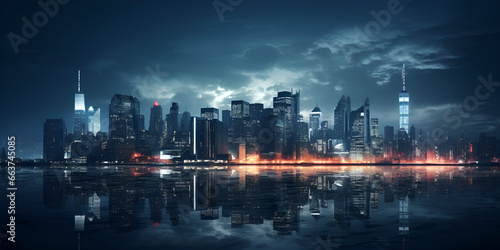 A cityscape with a night scene and the city skyline A cityscape with a night scene and the city skyline Nocturnal Cityscape Capturing Urban Nightlife Midnight Magic Illuminated City Horizon. 