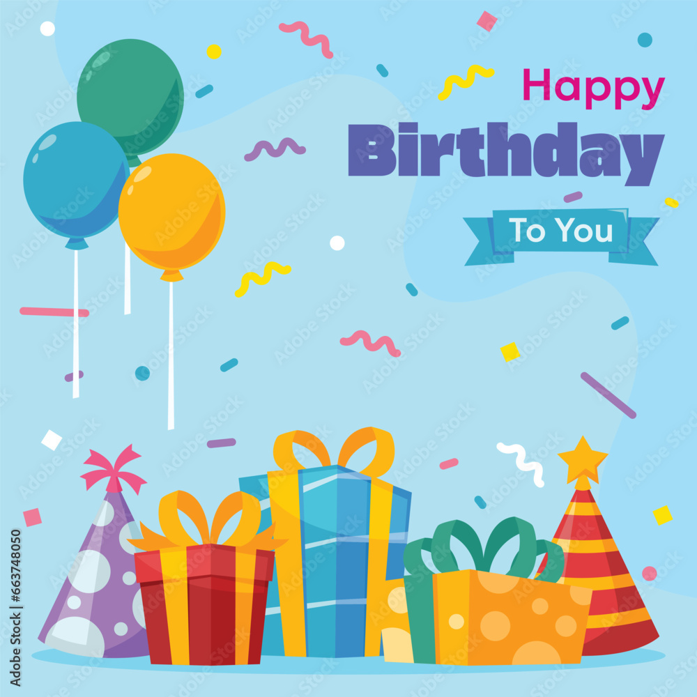 Fototapeta premium Birthday Cake Gift Illustration Card