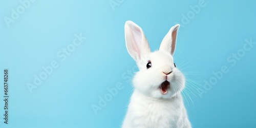Cute animal pet rabbit or bunny white color smiling and laughing isolated with copy space for easter background, rabbit, animal, pet, cute, fur, ear, mammal, background © Влада Яковенко