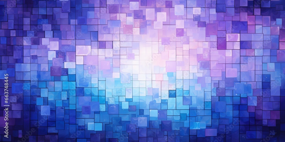 Digital blue and purple mosaic square abstract graphic poster