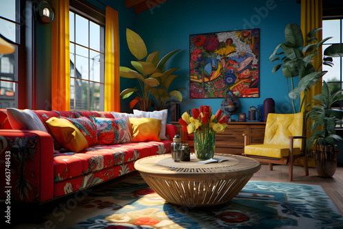 Vibrant Eclectic Living Room with Bold Patterns © Bendix