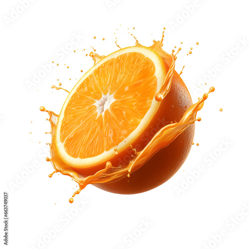 orange with orange splash, fresh orange, orange juice, generated by an Artificial Intelligence