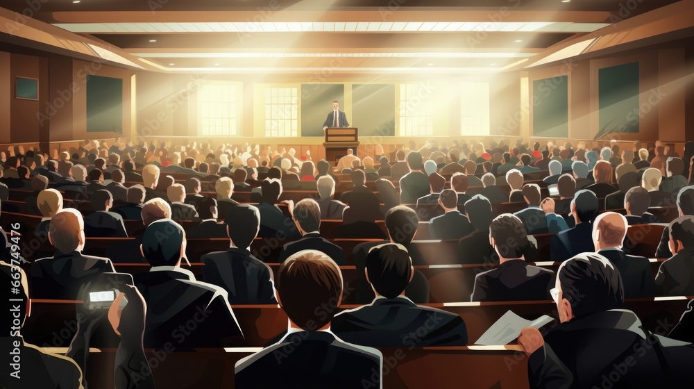 Naklejka premium Business Conference and Presentation. Audience at the conference hall.