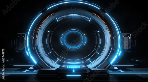 abstract futuristic cyberpunk-style blank display or stage on black background for product showcase