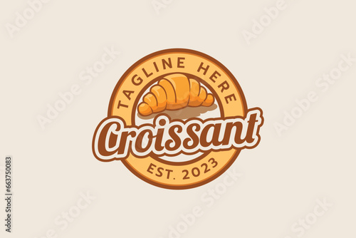 croissant logo with a combination of a croissant and beautiful lettering in emblem form