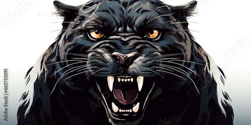 Illustration of a roaring black panther isolated on a white background. photo