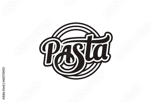 pasta lettering logo. pasta logo with a combination of beautiful lettering and circular pasta in a retro style