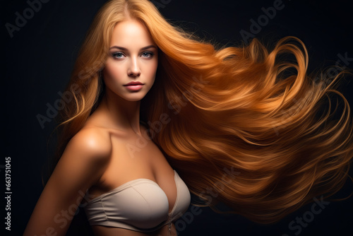 Woman with long red hair is posing for picture.
