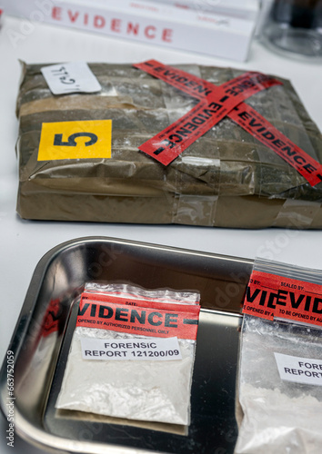 Police scientist examines seizures of adulterated fentanyl in crime lab, Conceptual Image