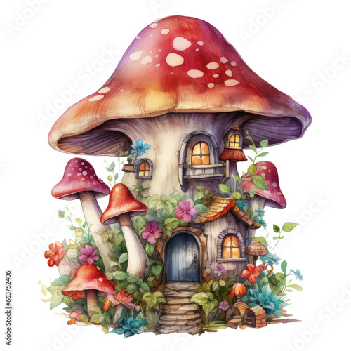 watercolor mushroom house clipart