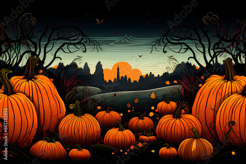 Illustration of Pumpkins Composition with Doodle. background. generative AI