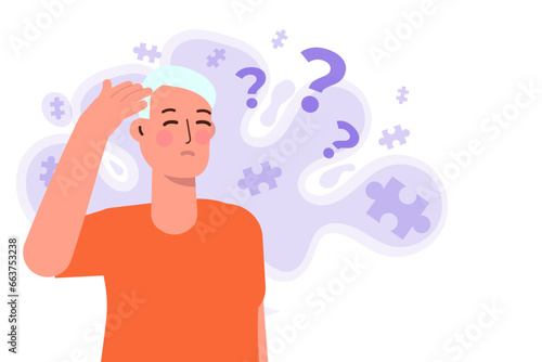 Memory loss, Alzheimer patients, Suffering from brain disease concept. Vector illustrations for banner, website, landing page, flyer.