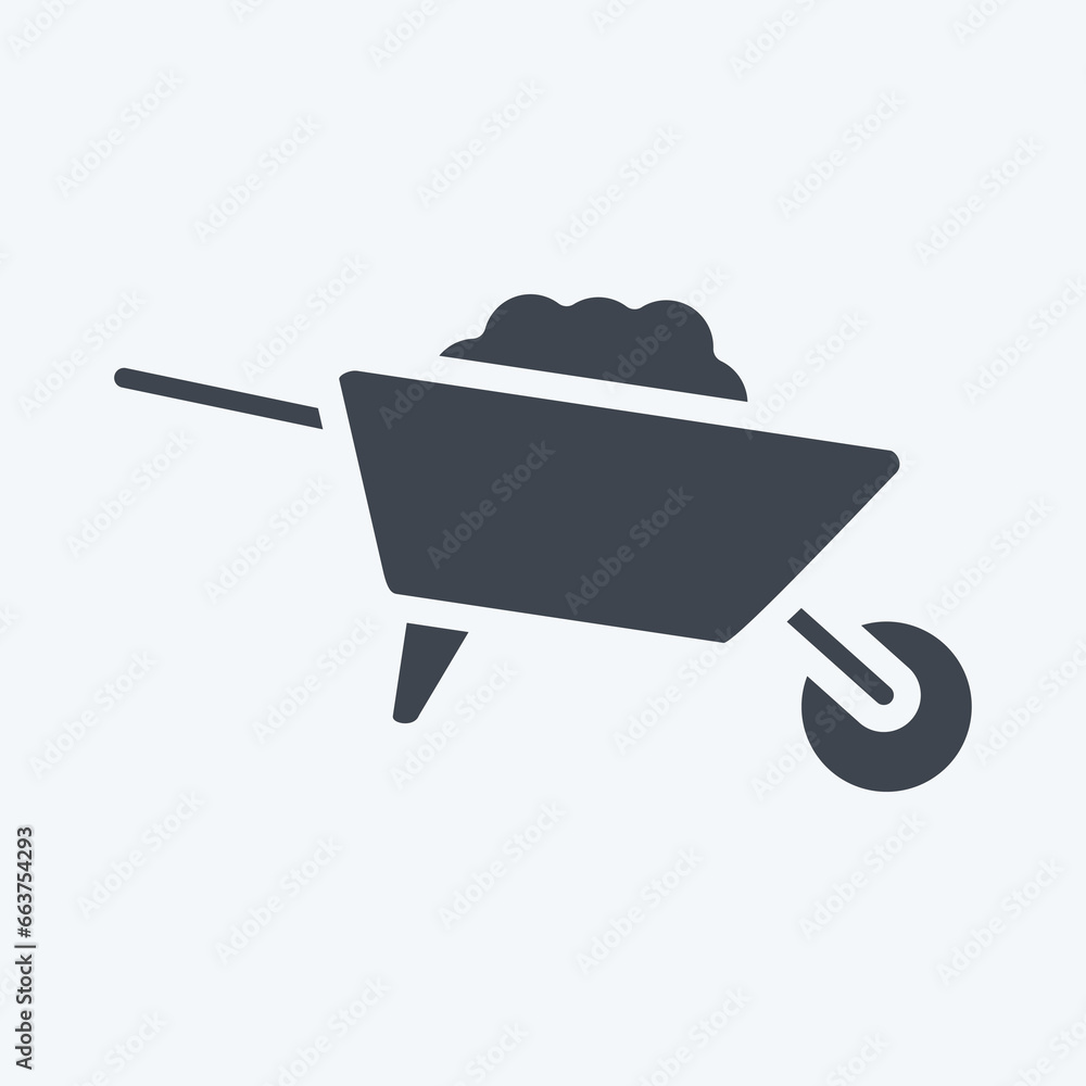 Icon Wheelbarrow. suitable for Garden symbol. glyph style. simple design editable. design template vector. simple illustration Icon Wheelbarrow. suitable for Garden symbol. glyph style. simple design editable. design template vector. simple illustration
