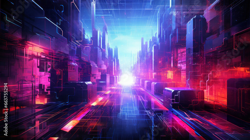 virtual cyber world with neon lights