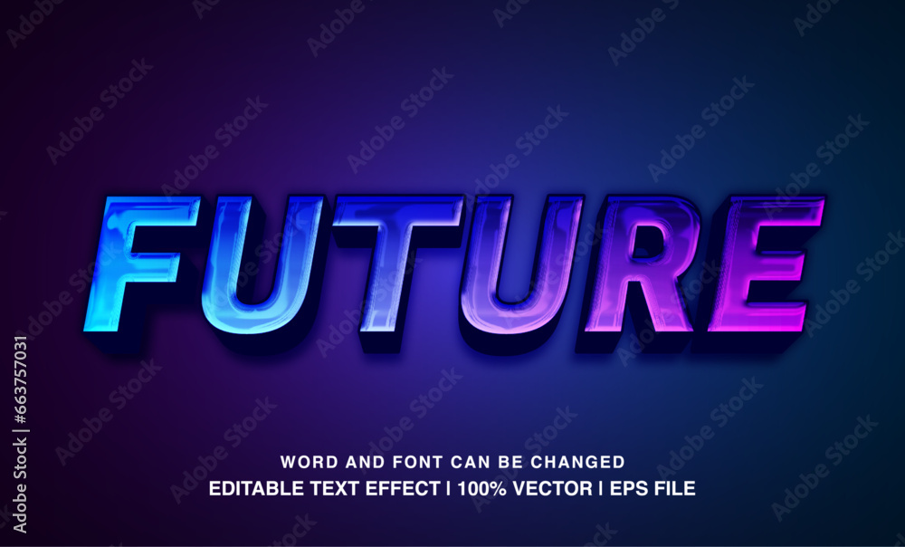 Future editable text effect template, 3d bold blue neon glossy futuristic style typeface, premium vector