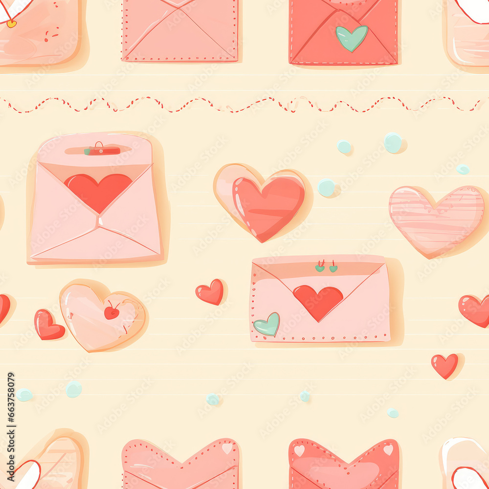Love letter heart message envelope mail communication carton repeat pattern Valentine