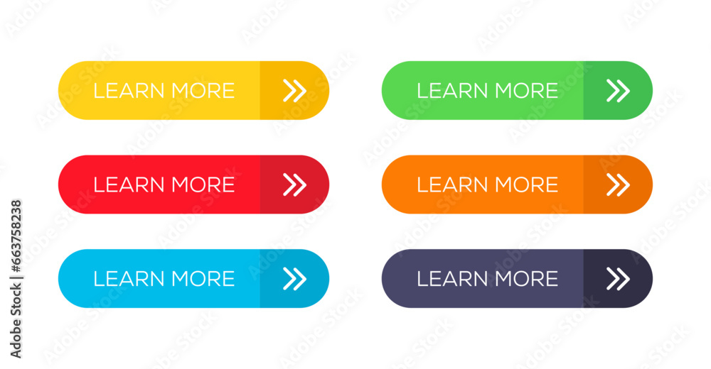 Learn More Buttons. Learn More button set vector Learn More Buttons. Learn More button set vector