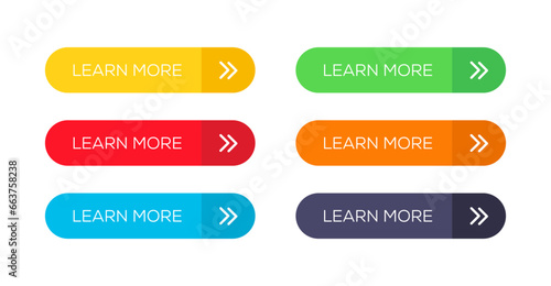 Learn More Buttons. Learn More button set vector