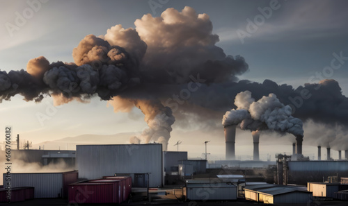 photo industrial area with smoke and air pollution ai generated