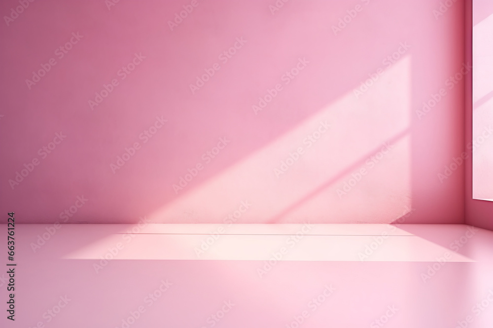 Natural light from a window falling on a pink blank wall. Product display background