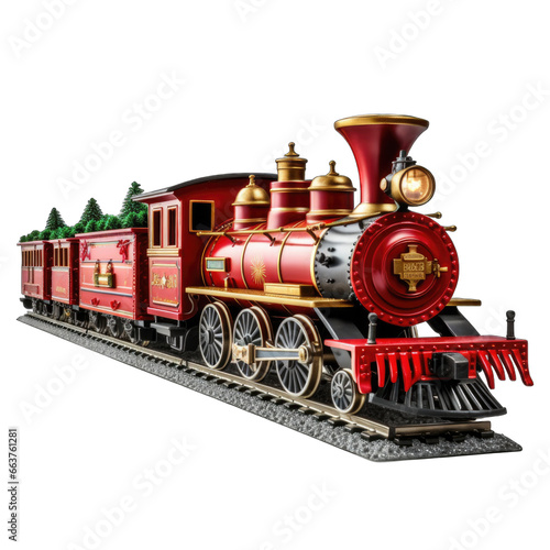 Toy train on the tracks isolated on transparent background