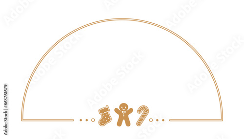 Gingerbread Cookies Arch Frame Border, Christmas Winter Holiday Graphics. Homemade sweets card and social media post template on white background. Isolated vector illustration.