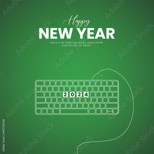 Happy New Year 2024. New Year creative design for social media ads. 2024 New Year. Creative new year