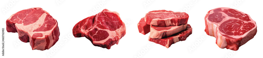 Raw beef stake vector set isolated on white background