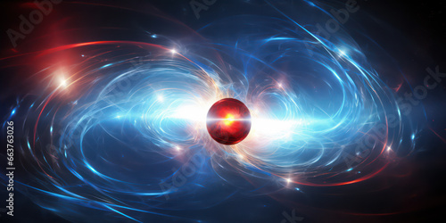 science background with particles and waves, quantum technology