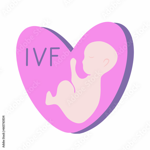 In vitro fertilization. Surrogate motherhood. Artificial insemination. Fertility center. Egg donation Sperm donation. Vector isolated illustration of an embryo in in the heart. Freezing eggs, sperm.