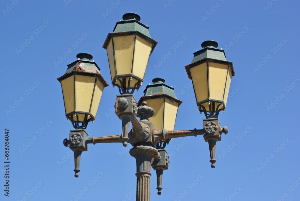 Historical metal street lantern in Faro, Algarve - Portugal