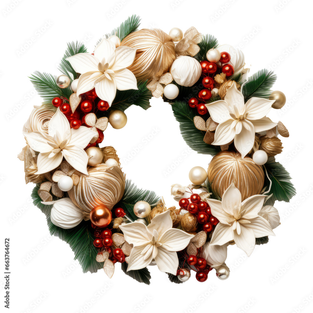 Christmas wreath isolated on transparent white background